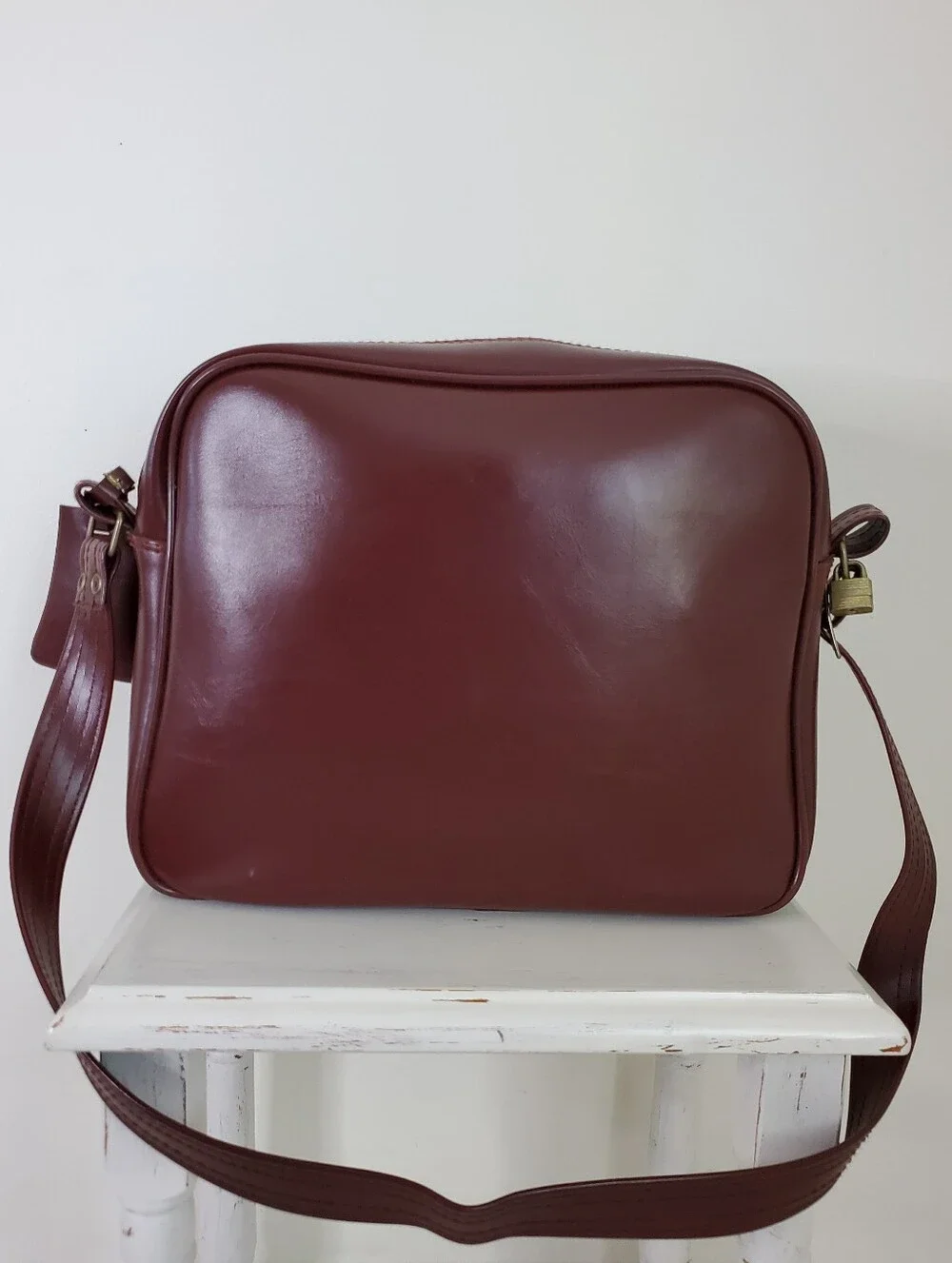 90s Vintage Luggage Gallery Maroon Burgundy Vinyl Faux Leather Weekender Bag